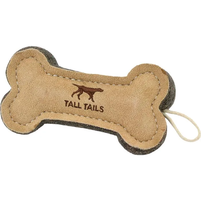 Tall Tails Dog Toy Natural Leather & Woll Bone 6"